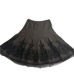 Wool blend Flared Trumpet Wool Midi Skirt Women's Sz 2 Brown & black Tweed DRAMA
